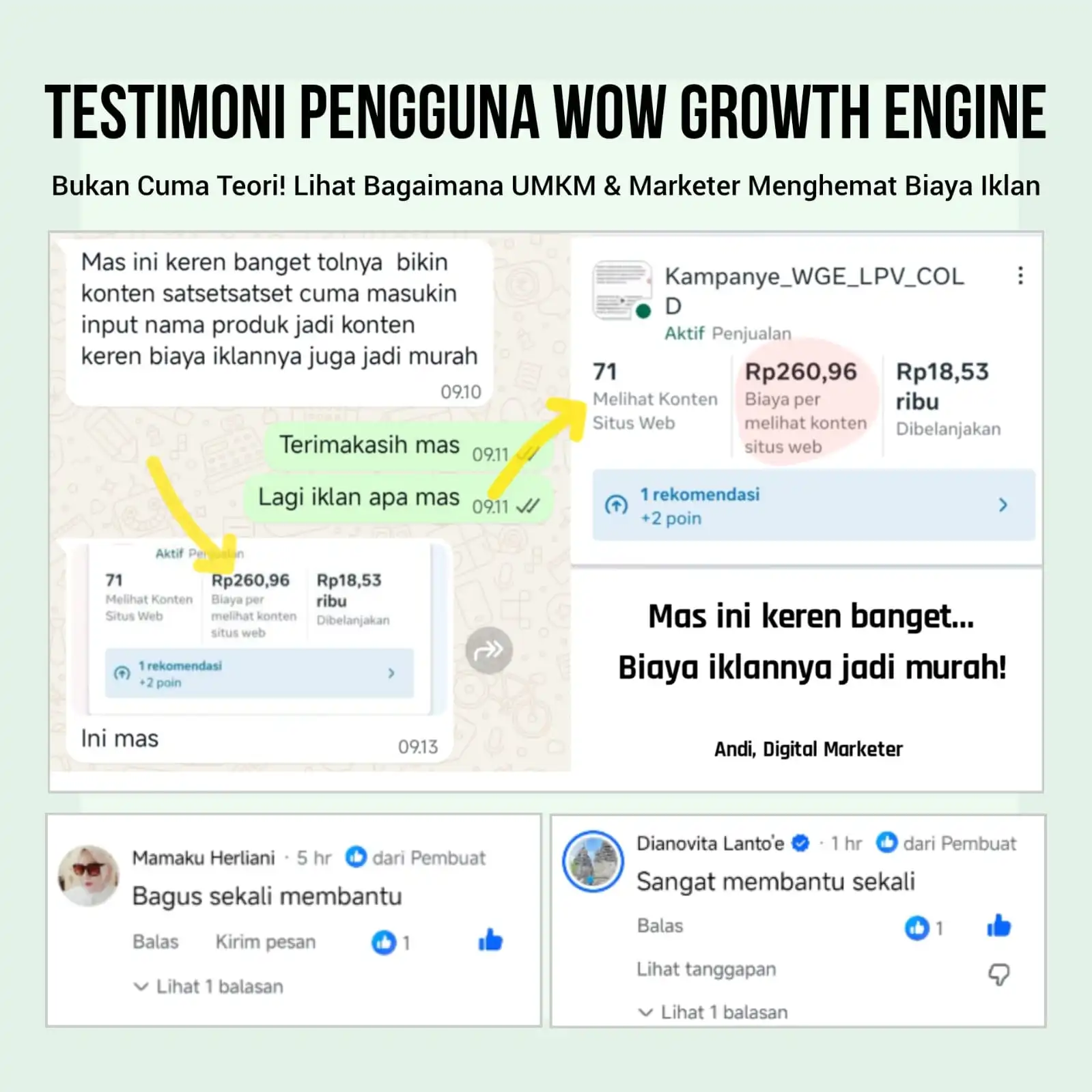 Testimoni pengguna WOW Growth Engine